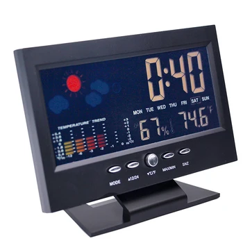 4 in 1 Digital cu Statie Meteo, Termometru Higrometru de Umiditate și Temperatură cu Ceas cu Alarmă, Calendar Voce-activat