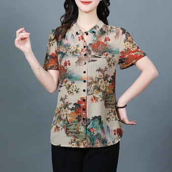 Noua Moda 2023 Elegant Floare de Imprimare Tricou Femei Casual Bluza Vrac de sex Feminin de Vara cu Maneci Scurte Topuri chemisier