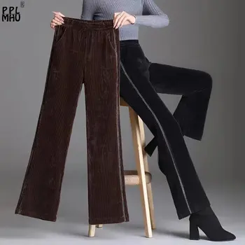 Vintage Elastic Talie Mare Largi Picior Pantaloni Femei Supradimensionat 4xl Pantaloni de Catifea Lungime de Glezna Mama de Moda Largi Pantaloni Drepte