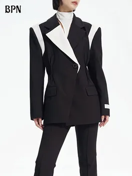 BPN Elegant Lovit Culoarea Blazer Pentru Femei Rever Maneca Lunga Mozaic Singur Buton Slim Casual Jacheta de Moda de sex Feminin Toamna anului 2023