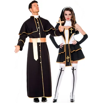 Halloween Călugăriță Costum de sex Masculin Preot de Îmbrăcăminte pentru bărbați și Femei Misionar Călugăriță Lenjerie Cruce Cosplay Rochie Fancy