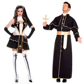 Halloween Om Misionar Femei Costum De Călugăriță Preot Cruce Halat Toga Credincios Creștin Rochie Fancy