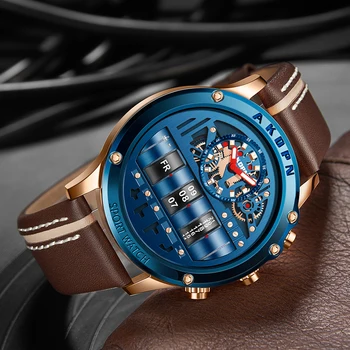 Business Casual ceas pentru bărbați Creative Bărbați Ceas Unic de Rotire Data Curea din Piele Cuarț Ceas militarii de sex Masculin Sport Ceas