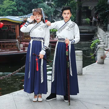Rochie Chinez-Coreean Hanfu Alb Albastru Bărbați Femei Rochii Stil Chinezesc Cosplay Broderie Kimono Tradițional China Îmbrăcăminte