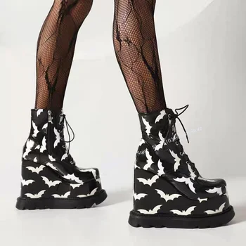 Stil Britanic Gros Talpa Wedge Cizme Jumătatea Vițel Rotund Deget De La Picior La Modă Sexy Stil Roman De Vară 2023 Femeie Pantofi Zapatillas Mujer
