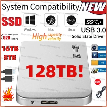 128TB Portable Ssd 500GB Mare de stocare Extern Solid state Disk-Tip C Compatibil pentru Notebook-uri/PC-ul Desktop Hard Disk Extern SSD