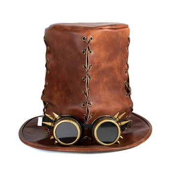 Steampunk Magician Pălărie Din Piele De Înaltă Top Ochelari Gotic Cosplay Accesoriu De Halloween Ciuma Doctor Pălării Medieval Deghizare Pălărie