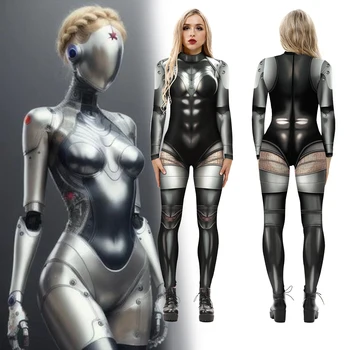 Robot Punk Cosplay Costum Pentru Femei Atomic Inima Zentai Bodysuit Halloween Salopeta De Mecanic Sora Flori Joc Tinuta