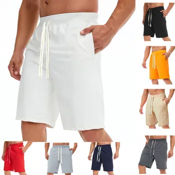Bărbați Vrac Casual pantaloni Scurți de Vară Genunchi Lungime Plajă Pantaloni Plus Dimensiune Cordon de Sudoare pantaloni Scurți pentru Bărbați Elastic Talie Pantaloni