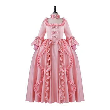Al 18-Lea Victorian Rococo Baroc Marie Antoinette Costum Medieval Curtea Rochie de Printesa Regal Mascarada Roz Rochie de Minge