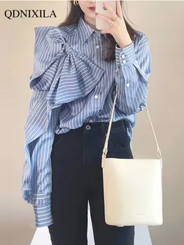 Femei Tricou Elegant și Tineret Femeie Bluze Papion Albastru cu Dungi Bluza Femeie de Moda Bluza 2023 coreean Haine de Femei