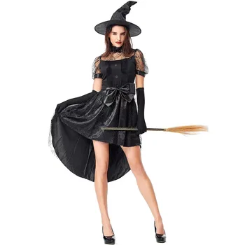 2023 Nou Sexy Negru Dantelă ochiurilor de Plasă Gol afară Costum de Vrăjitoare Cosplay Petrecere de Halloween Etapă Vrăjitoare Rochie de Performanță