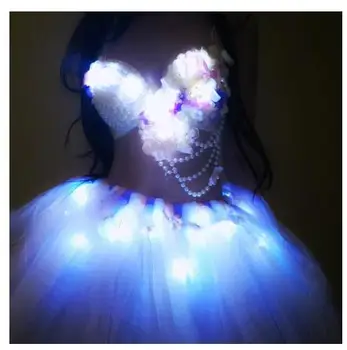 Sexy luminos etapă spectacol de dans de lumină LED costume de bal bal dansatoare poartă tutu rochie sexy cantareata sutien fusta de balet