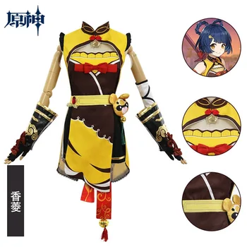 Joc Genshin Impact Xiangling Cosplay Costum Bucatar-sef Tinuta Xiang Ling Set Complet Include Rochie Peruca Cosplay Anime Halloween