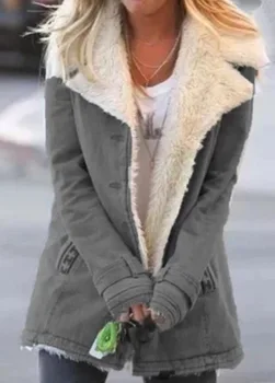 Toamna și iarna haina de pluș cu mâneci lungi de pluș cald sacou din bumbac pentru femei