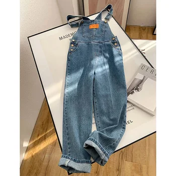 Salopete Femei Streetwear Salopete Denim Vintage Liber Casual Pantaloni Largi Cu Talie Înaltă Curea Blugi Drepte Pantaloni Noi