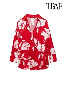 TRAFICUL de Femei de Moda Fata Buton Floral Print Shirt de Epocă Rever Guler Maneca Lunga Femei Bluze Blusas Topuri Chic