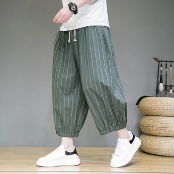 Nouă Bărbați Vrac Dungi pentru Primavara/vara al Nouălea Pantaloni Tendință Bărbați Stil Chinezesc Obligatorii Picior Pantaloni Harem Broadleg chiloți de sport Homme