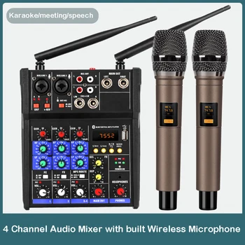 Profesional cu 4 Canale USB Mixer Audio cu Microfon Wireless Studio Mixere de Sunet Bluetooth REC DJ Console de Mixare pentru Karaoke