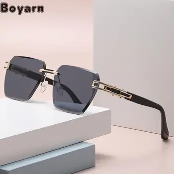 Boyarn Steampunk protecție Solară ochelari de Soare Barbati Fara rama Diamant Felii de ochelari de Soare pentru Femei Avansate Sens Boyarn Brand de Lux Desig