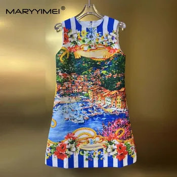 MARYYIMEI Moda Femei rochie fără Mâneci Oraș de Coastă Peisaj Imprimare Imprimare Rochii