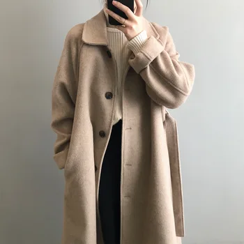2023 nouă haină de lână femei temperament liber de lungime medie Hepburn stil strat de lână de sex feminin de e-mail gratuit