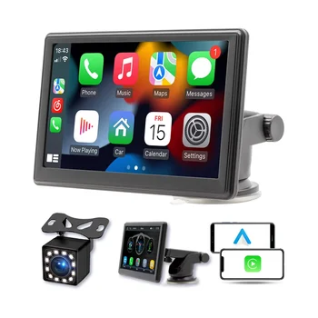 Wireless portabil Carplay Screen Dash Muntele, 7 Inch Touch Screen Masina Stereo Bluetooth, FM Radio Auto, Camera din Spate, USB