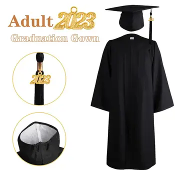 1 Set de Absolvire Uniformă cu Ciucure Închidere cu Fermoar Solid Negru 2023 Colegiul Rochie de Absolvire Hat Set Îmbrăcăminte Unisex