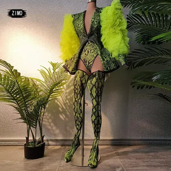 moda sexy Trei seturi de piese fluorescent green snake print Halloween tricou festivalul body performanță travestit costume