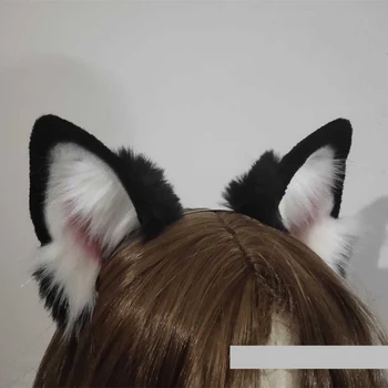 Noi Făcute De Mână De Lucru De Câini Husky Siberian Shiba Urechi Hairhoop Bandă Neagră Pe Cap Pălării De Cosplay Costum De Halloween Accesorii