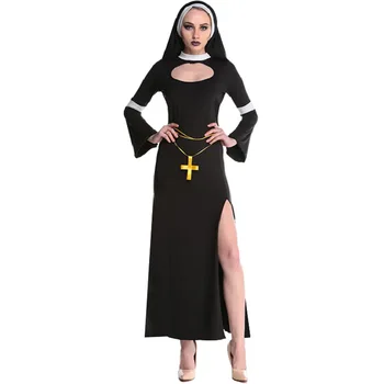 Femeile Călugăriță Uniformă Jocul De Rol Costume Pentru Adulti Halloween, Carnaval, Petrecere Fantasia Cosplay Îmbrăcăminte Rochie Văl Cruce