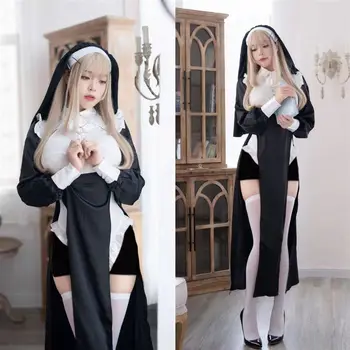 Anime Sexy Călugărițe Design Original Cosplay Chowbie Uniforma Sexy Negru Rochie de Mari Dimensiuni Costume de Halloween pentru Femei