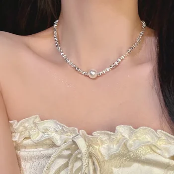 Argint Șirag De Mărgele Perla Cravată Coliere Pentru Femei Cu Margele Colier Bijuterii De Lux Cadou