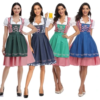 Tradițional Bavarez Oktoberfest Costume În Carouri Dirndl Rochii Femei Șorț Rochie De Bere Germană Târfă Menajera Cosplay Rochie De Petrecere