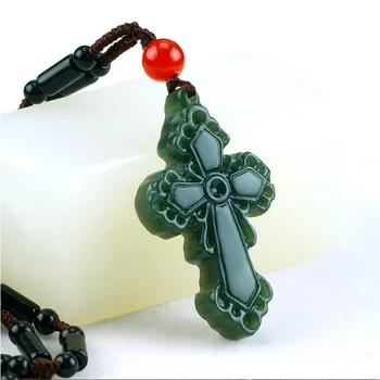 Chineză Naturale hetian Jade Colier Pandantiv Cruce de Mână-sculptate Farmec Jadeit Bijuterii de Moda Noroc Amuleta Cadouri pentru Barbati Femei