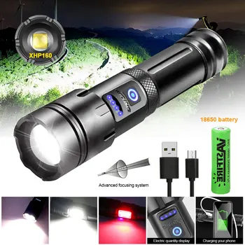 XHP160 COB Led Lanternă Puternică USB Reincarcabila cu Zoom Lanterna Impermeabil în aer liber Camping Lantern De 26650/18650 Putere Banca