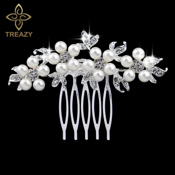 TREAZY Moda Pearl Nunta de Cristal, Bijuterii de Păr Farmec Florale de Mireasa Piepteni Femei Partid Agrafe de par Accesorii de Par de Nunta