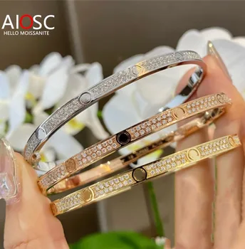 AIOSC 100% Argint 925 Două Rânduri Cerul Înstelat Toate Moissanite Brățară cu Diamante Cupluri Cadou Boutique de Bijuterii en-Gros