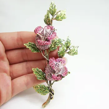 Elegant Floare Roz Trandafir Femeie Broșă Pin Stras De Cristal De Aur-Ton