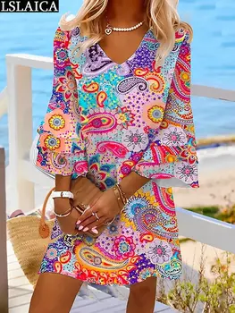 Vara de epocă Îmbrăcăminte pentru Femei Volane Haine de Sărbătoare Nouă în Rochii de Plaja Jumătate Maneca 2023 Tinutele V Gât Rochie Mini Moda