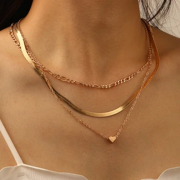 17KM de Epocă de Aur de Culoare Șarpe Claviculare Lanț de Moda Inima Multistrat Pandantiv Coliere pentru Femei Fete Noi moda Bijuterii