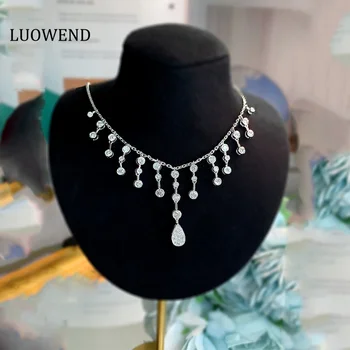 LUOWEND 18K Aur Alb Colier Moda Ciucure Design foarte Natural Diamond Pandantiv Colier de Lux pentru Femei