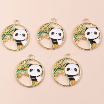 Desene animate drăguț Cerc de Aliaj de Bambus Panda Farmece Pandantive lucrate Manual DIY Neckalce Bratari Cercei Bijuterii a Face Farmece