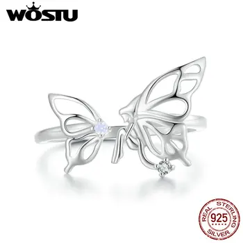 WOSTU Argint 925 Frumusete de Fluture Elf Deschiderea Inele Pentru Femei Curcubeu Opal de Foc 3D Inel Reglabil Fata Cadou