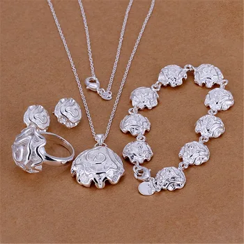 De moda de argint 925 Pandantiv floare Trandafir coliere inele Bratari cercei stud set de Bijuterii pentru femei Partid