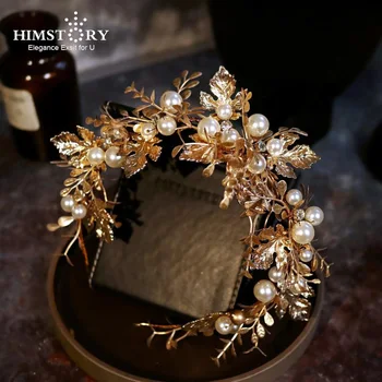 HIMSTORY Par Mireasa Bijuterii stil Baroc Benzi Bentițe Perle Frunze Headpieces Coafuri Pentru Mirese Nunta Fete Accesor