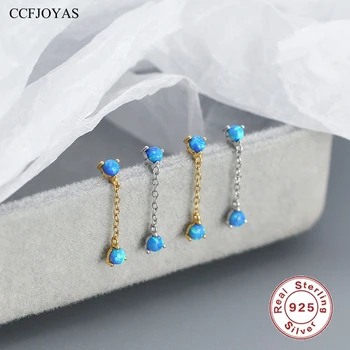 CCFJOYAS 925 Sterling Silver Blue Opal Stud Cercei pentru Femeile uri Simple Lanț Tassel Cercei Bine Piercing Bijuterii
