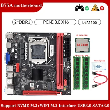 1Set B75A(B75) Placa de baza+CPU I3 2120+2X4G DDR3 1600Mhz RAM+Thermal Grease+Cablu SATA LGA1155 2XDDR3 RAM Slot