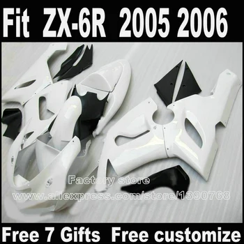 Cel mai mic pret kit de caroserie pentru Kawasaki ZX6R carenajele 2005 2006 alb negru ZX-6R 05 06 Ninja 636 carenaj kituri DT2+7gifts