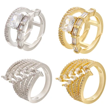 ZHUKOU de culoare de aur femei inele de lux cristal CZ reglabil Unisex inele pentru femei/bărbați Inel de Nunta Bijuterii model:VJ28